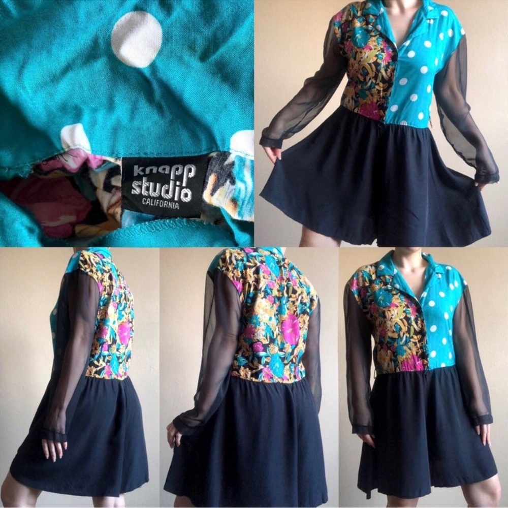 Vintage 80s Collared Patchwork Romper, Euc Size L - image 2